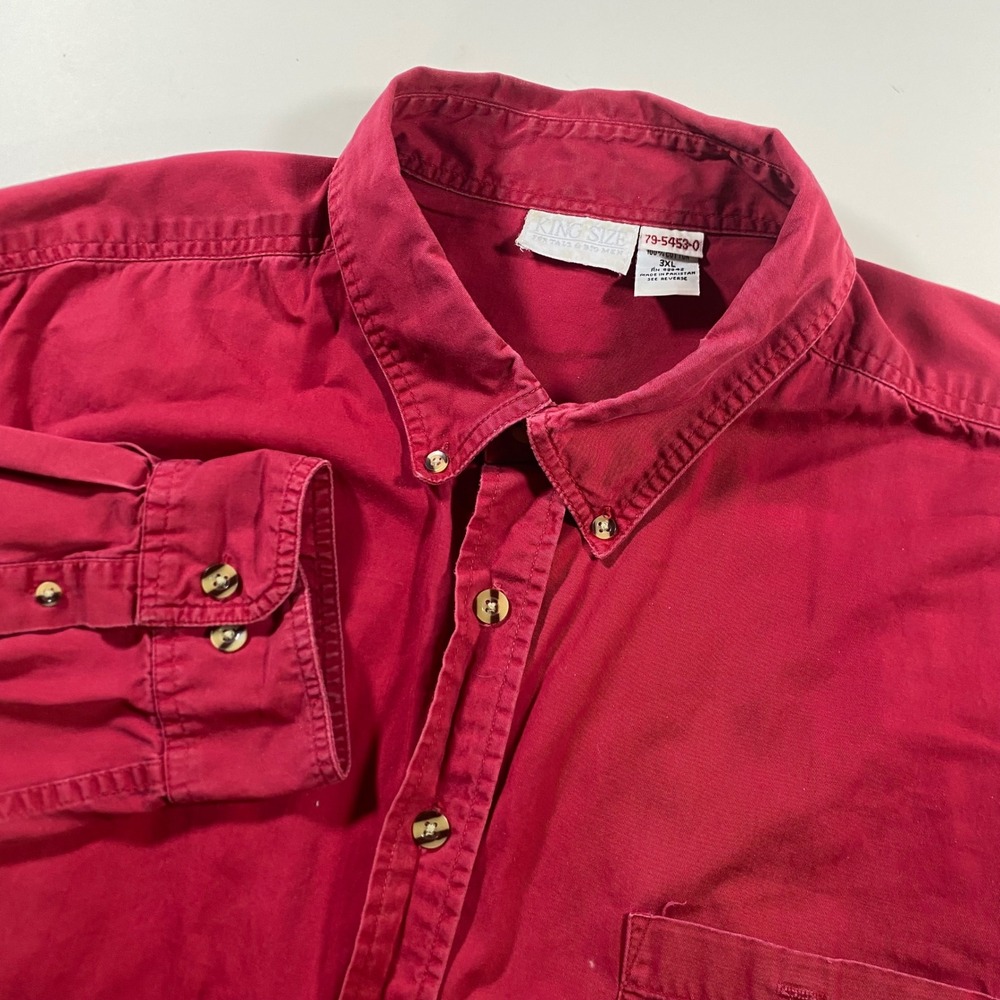 King Size Mens 3XL Burgundy Red Cotton Button Down Long Sleeve Shirt 79-5453-0